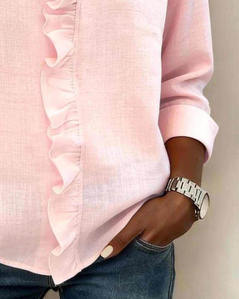 Blouse à manches longues, col V, à volants