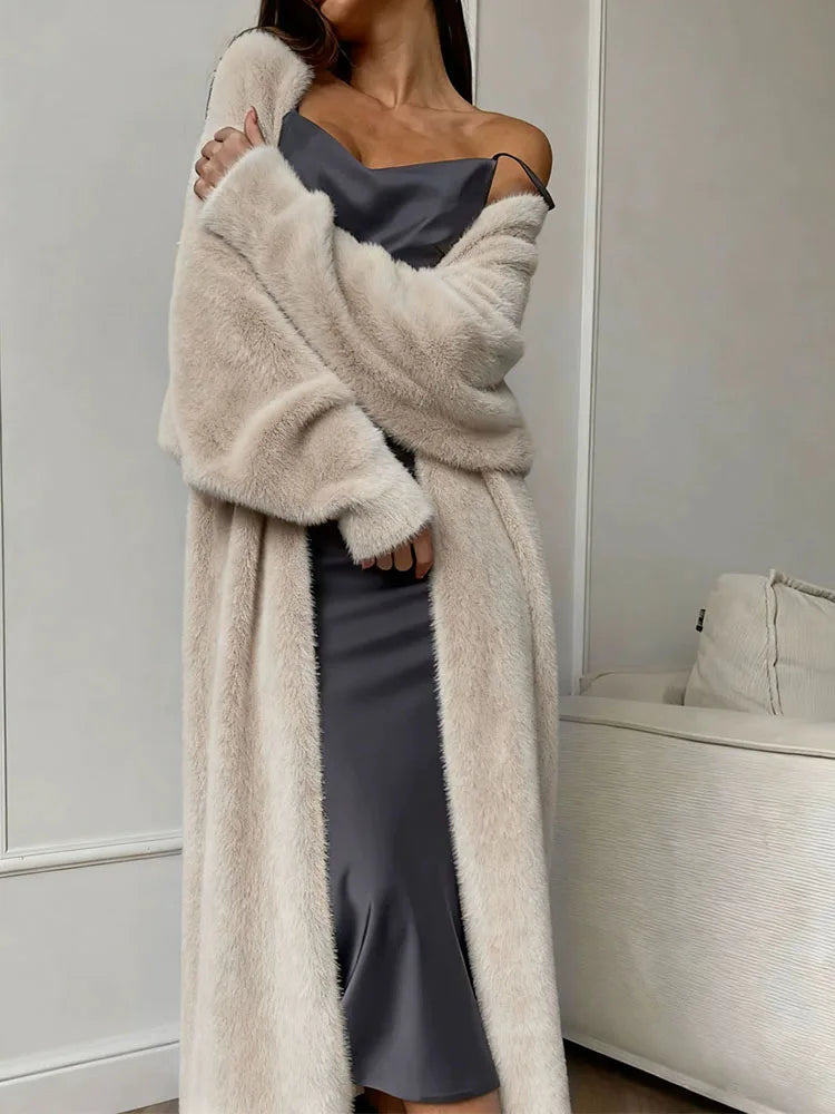 Women's Loose Soft Fluffy Autumn-Winter Cardigan, Long White Knitted Faux Mink Vest