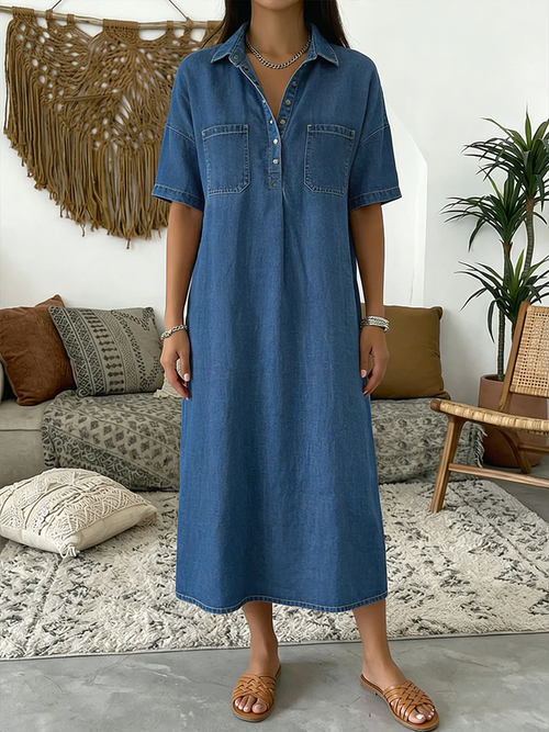 Robe en jean décontractée à manches courtes et col polo