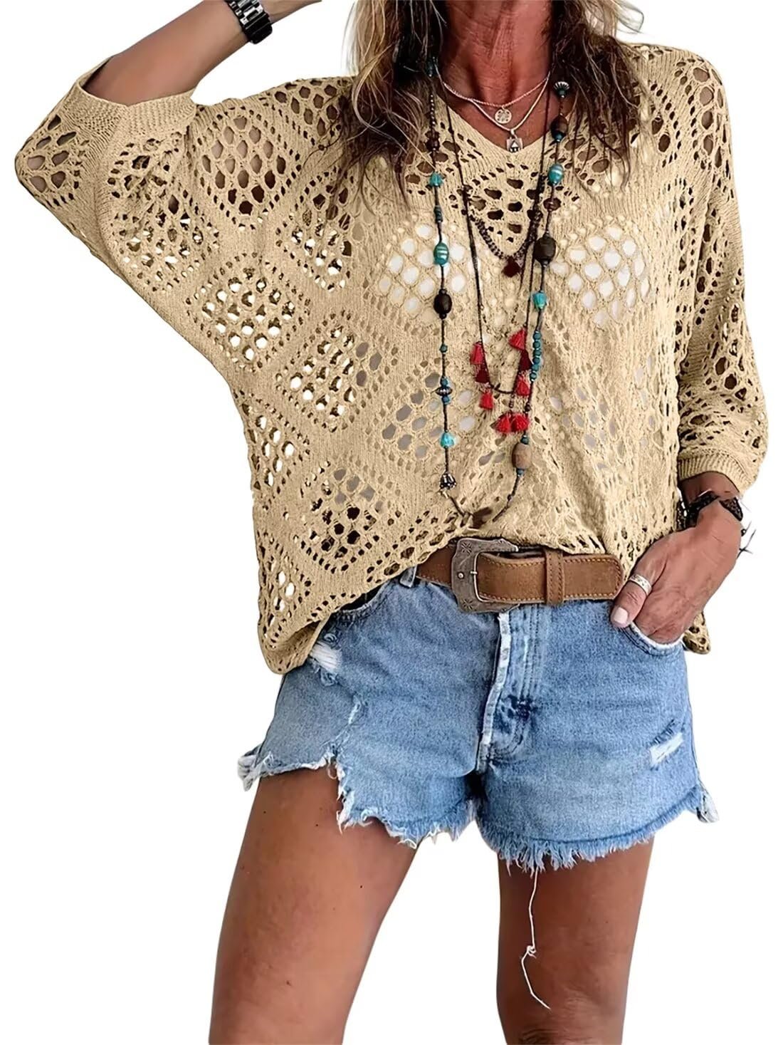 ? Top Bohème en Crochet Col V Fait Main | Essentiel de l'Été Abricot