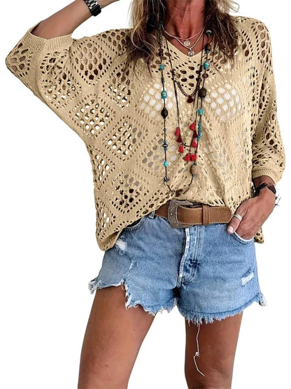 ? Top Bohème en Crochet Col V Fait Main | Essentiel de l'Été Abricot
