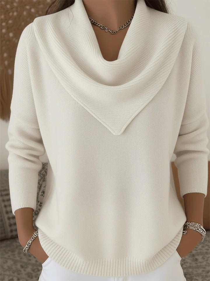 Plain soft retro elegant V-neck jumper