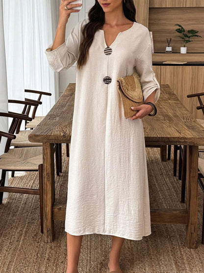 Détails du produit : Robe midi décontractée à col en V