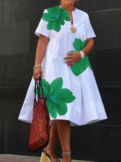 Robe midi plissée à imprimé et col en V