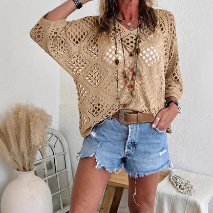 ? Top Bohème en Crochet Col V Fait Main | Essentiel de l'Été Abricot