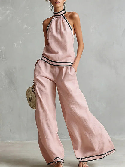 Combinaison Pantalon Large Sans Manches à Col Halter Pour Femme