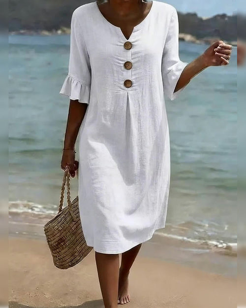 Robe 100 % coton à manches volantées et boutonnées