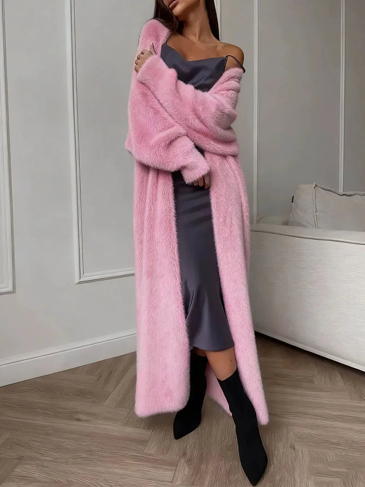 Women's Loose Soft Fluffy Autumn-Winter Cardigan, Long White Knitted Faux Mink Vest