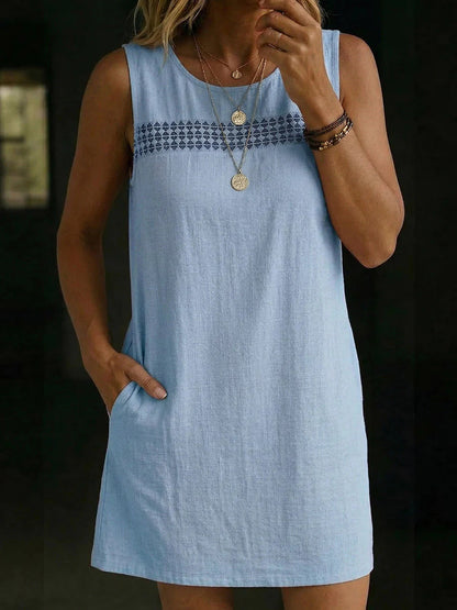 Robe droite sans manches en mélange de lin