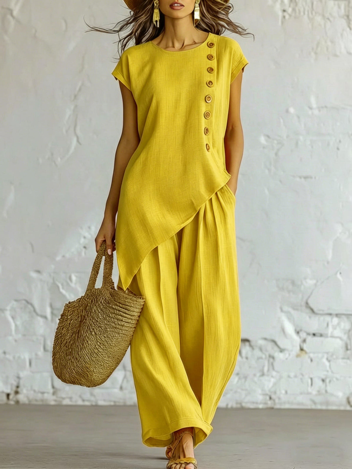 Ensemble 2 pièces en mélange de lin sans effort | Coupe décontractée, S-5XL