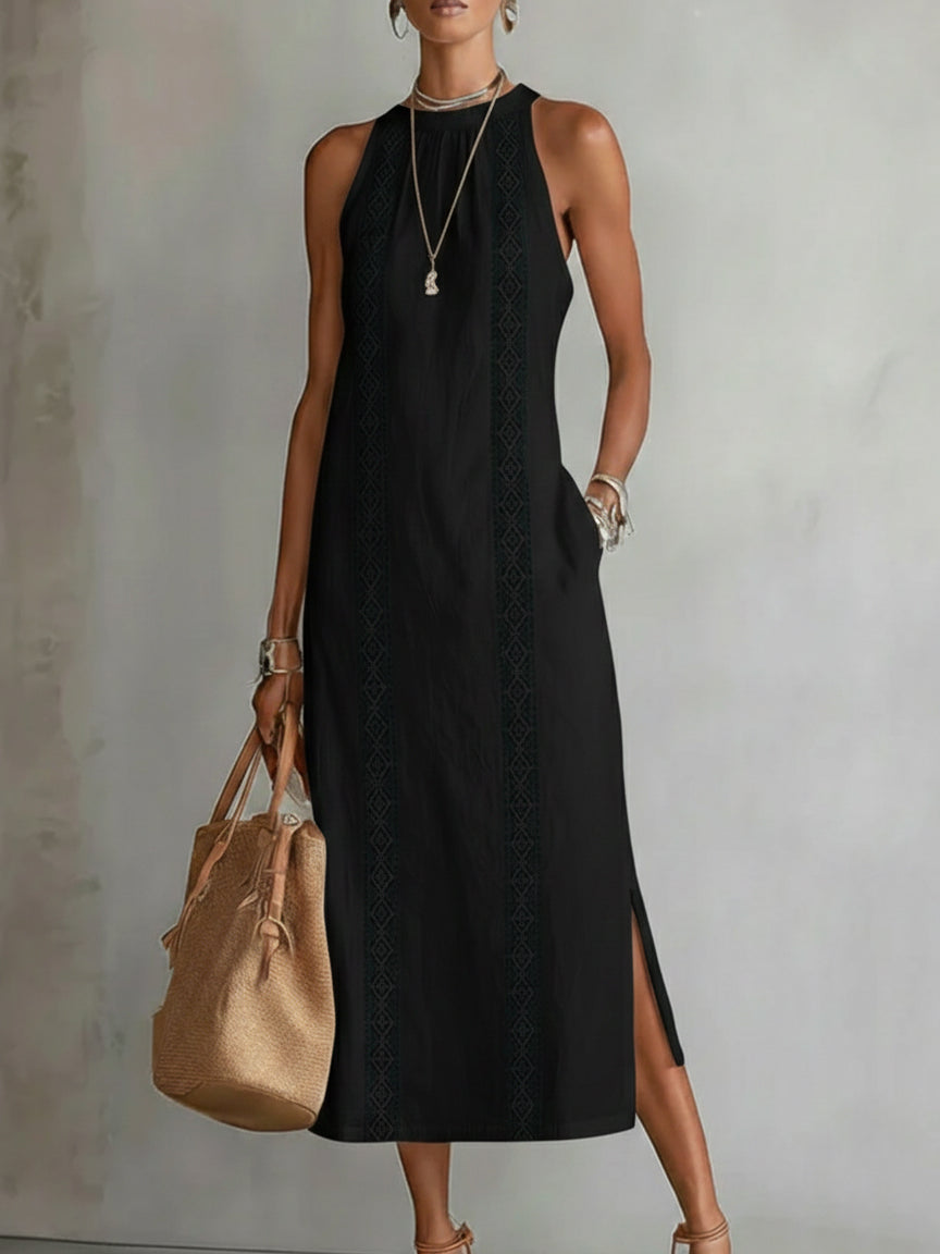 🌿 Minimalist, retro and soft linen dress with lace details