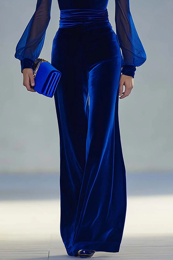 Robe ajustée élégante en velours uni à col V et manches longues