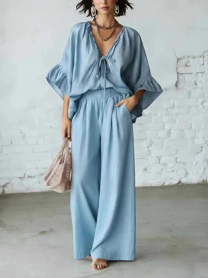 Ensemble deux pièces assorti en mélange de lin pour les vacances