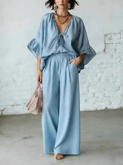 Ensemble deux pièces assorti en mélange de lin pour les vacances