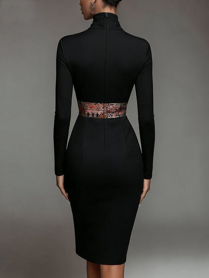 Robe midi en jersey à col montant élégant, manches longues