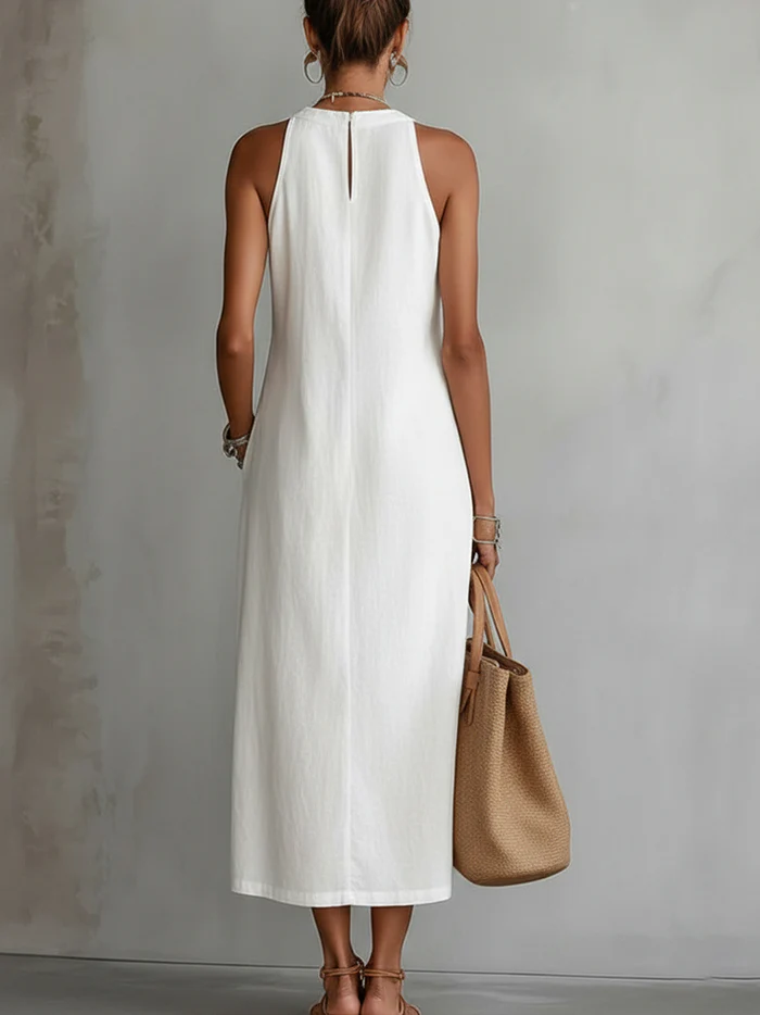🌿 Minimalist, retro and soft linen dress with lace details