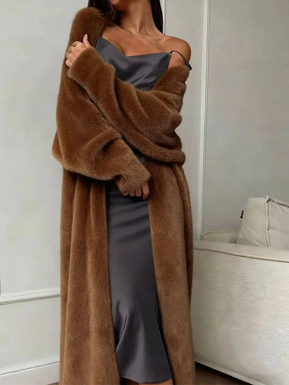 Women's Loose Soft Fluffy Autumn-Winter Cardigan, Long White Knitted Faux Mink Vest