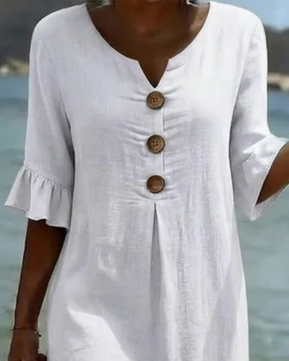 Robe 100 % coton à manches volantées et boutonnées