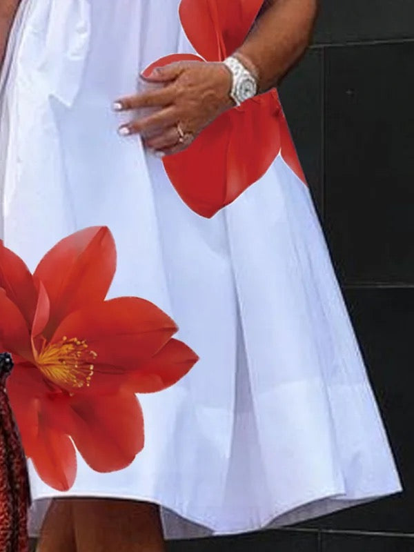 Robe midi plissée à imprimé et col en V