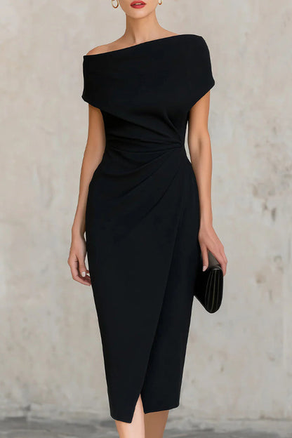 Robe midi plissée moulante élégante à manches courtes
