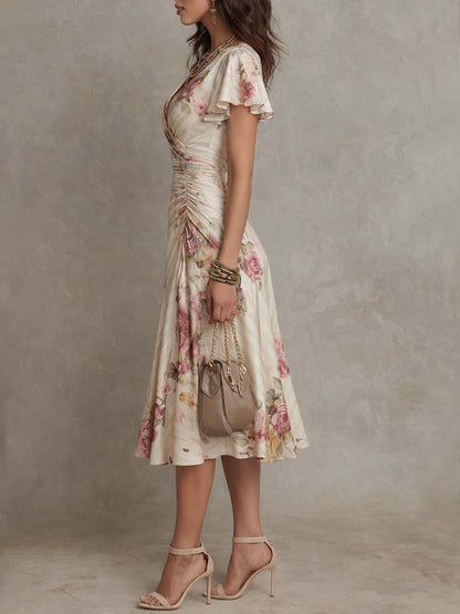 Robe midi en mousseline fleurie, style vintage élégant