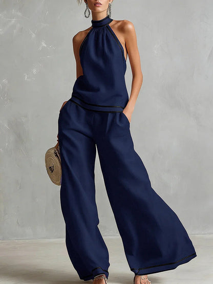 Combinaison Pantalon Large Sans Manches à Col Halter Pour Femme
