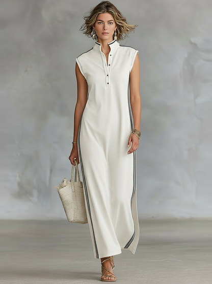 Robe maxi sans manches Henley style sportif minimaliste pour femme