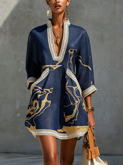Robe Courte Évasée en Coton et Lin de Style Décontracté avec Bretelles