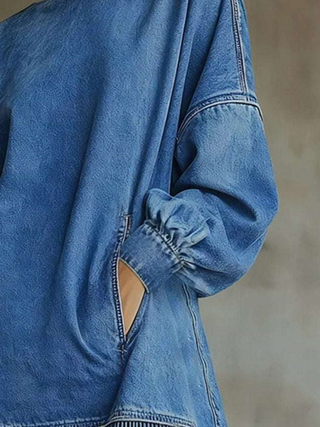 Robe mini en jean bleu décontracté pour femme, col roulé, coupe trapèze, automne, quotidien