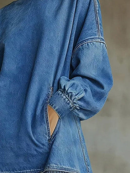 Robe mini en jean bleu décontracté pour femme, col roulé, coupe trapèze, automne, quotidien