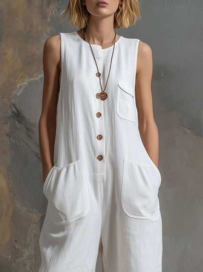 Combinaison ample sans manches en lin facile à porter