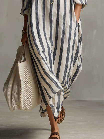 Robe rayée en lin et coton décontractée et confortable