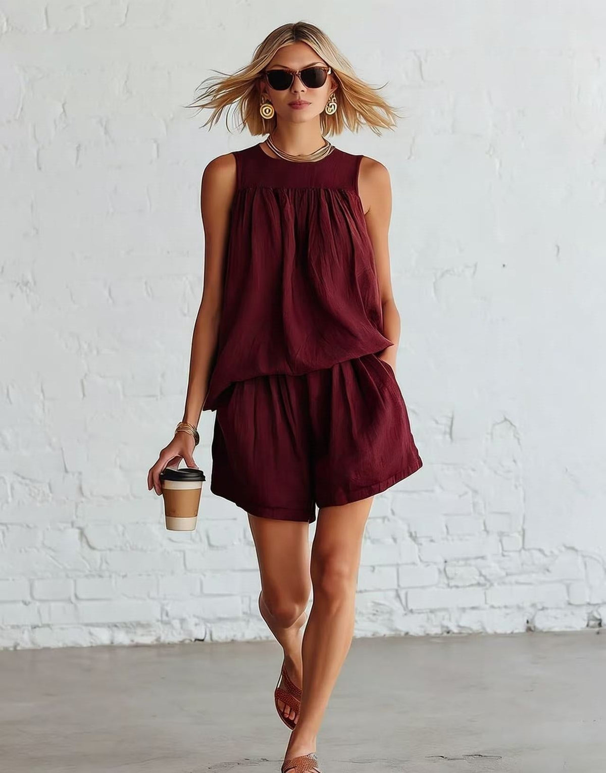 Ensemble short décontracté froissé deux pièces