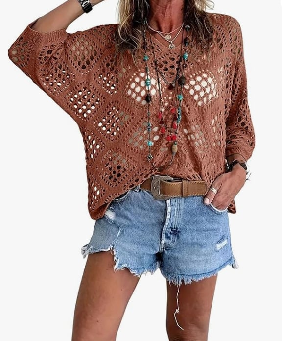 ? Top Bohème en Crochet Col V Fait Main | Essentiel de l'Été Abricot
