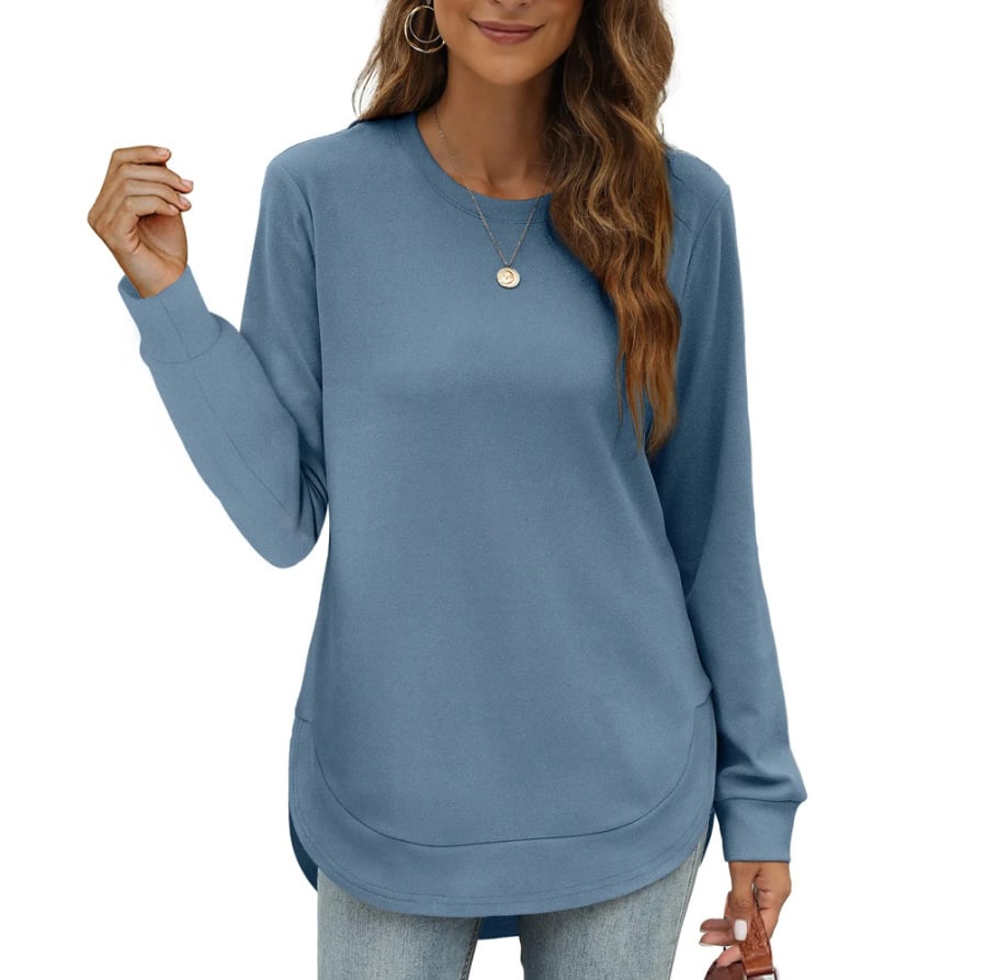Sweat-shirt femme col rond ourlet incurvé