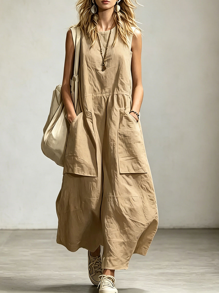 Combinaison Femme Sans Manches Col Rond Coupe Ample