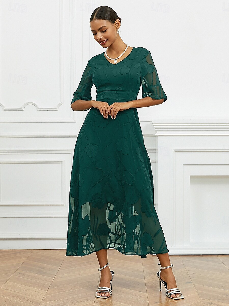 Robe florale col V à manches transparentes