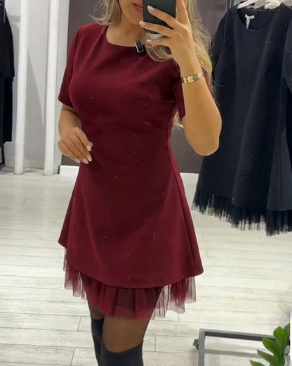Elegant shimmering mesh patchwork dress