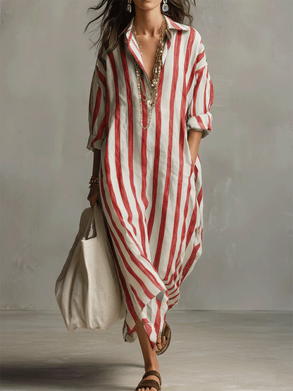 Robe rayée en lin et coton décontractée et confortable