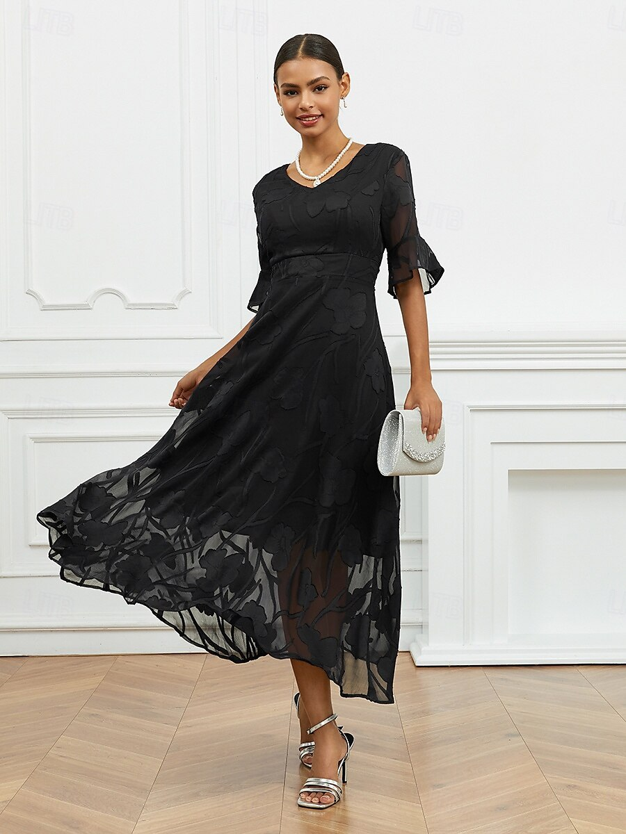 Robe florale col V à manches transparentes