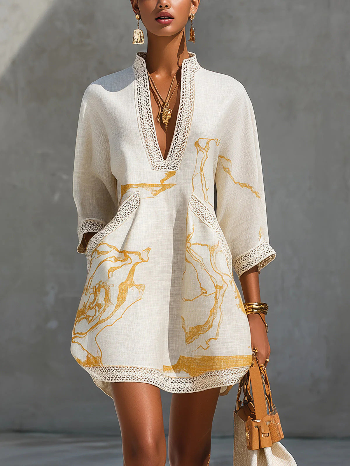 Robe Courte Évasée en Coton et Lin de Style Décontracté avec Bretelles