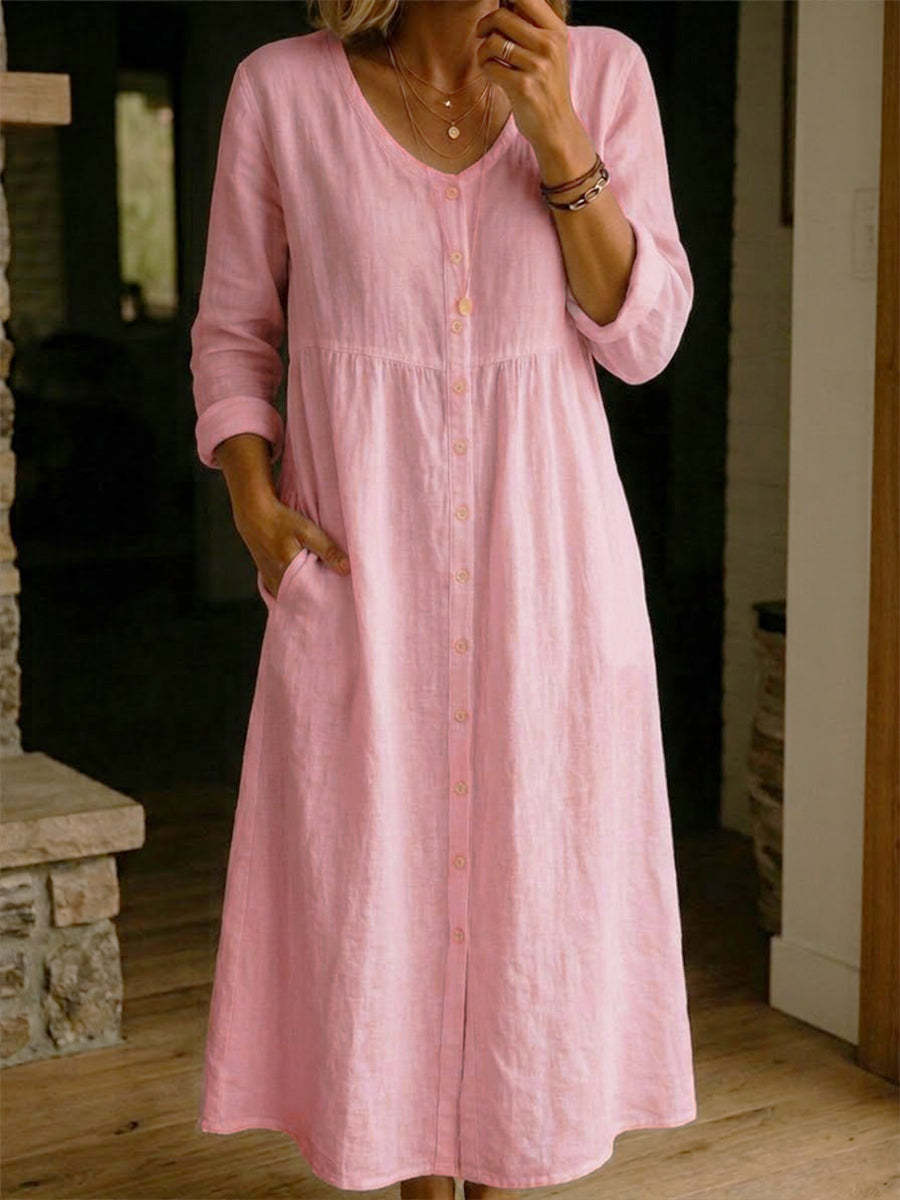Plain women's dress for spring/autumn, A-line long-sleeved dress