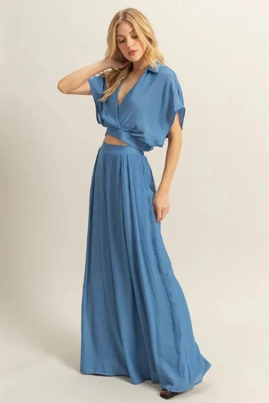 Set including a crop top and wide-leg trousers