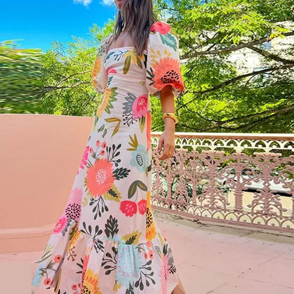 Looking for the Sunshine floral print square neck puff sleeve maxi dress