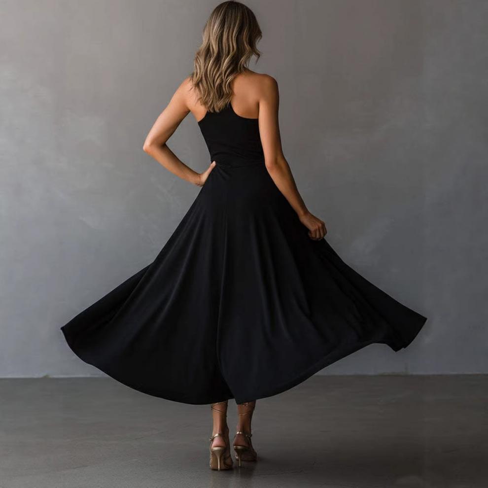 🌟 Robe midi sans manches à col licou