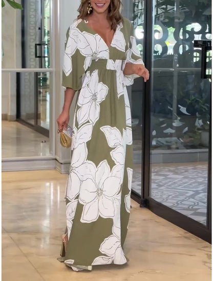 Women's Summer Casual Bohemian Dress, V-Neck Floral Tassel Boho Midi Dress