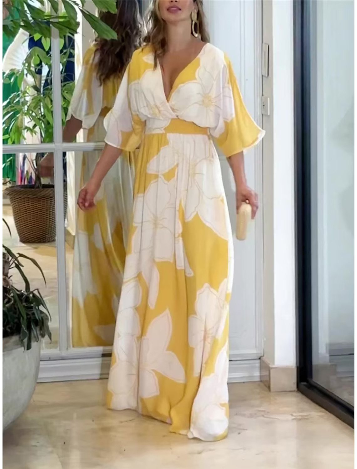 Women's Summer Casual Bohemian Dress, V-Neck Floral Tassel Boho Midi Dress