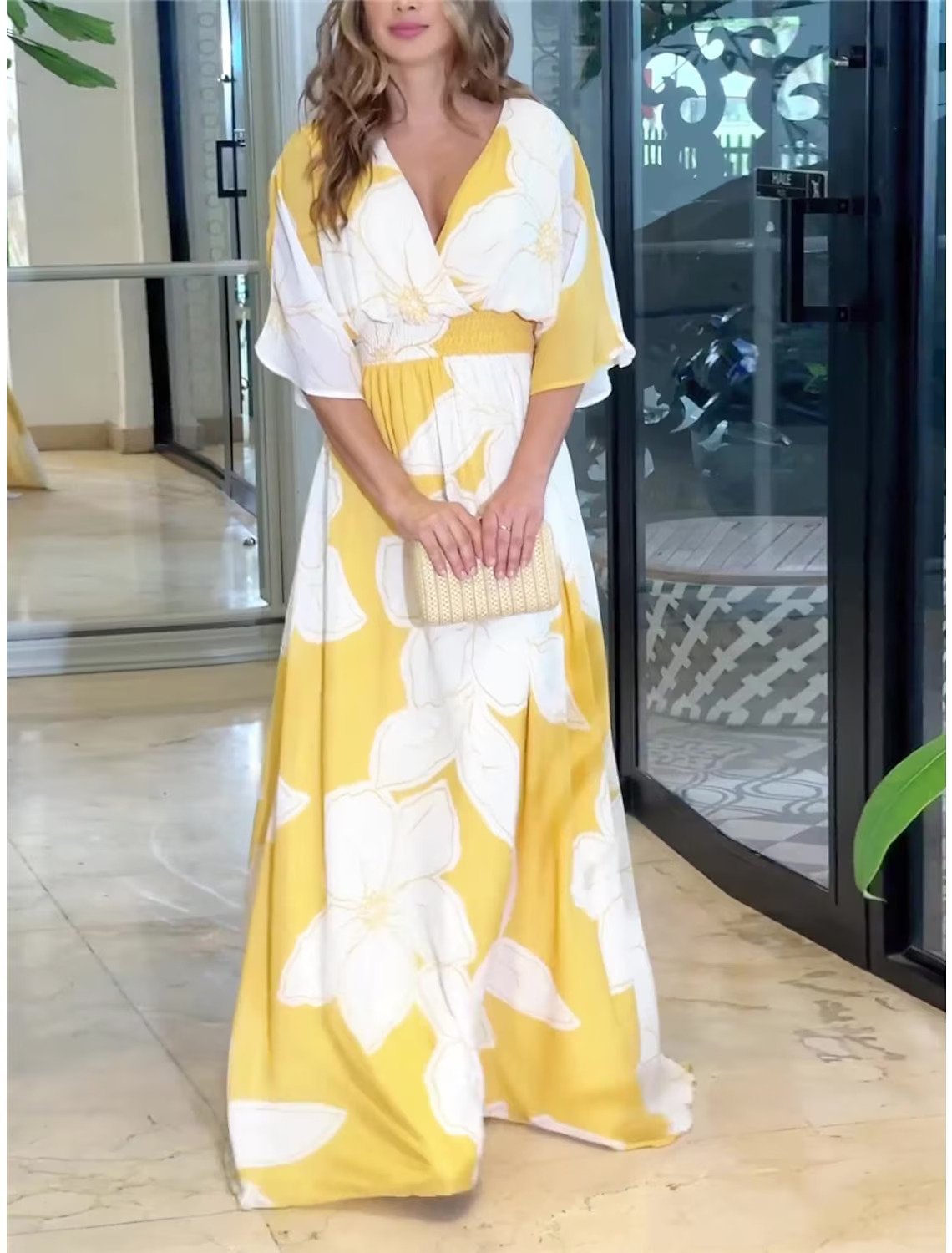 Women's Summer Casual Bohemian Dress, V-Neck Floral Tassel Boho Midi Dress