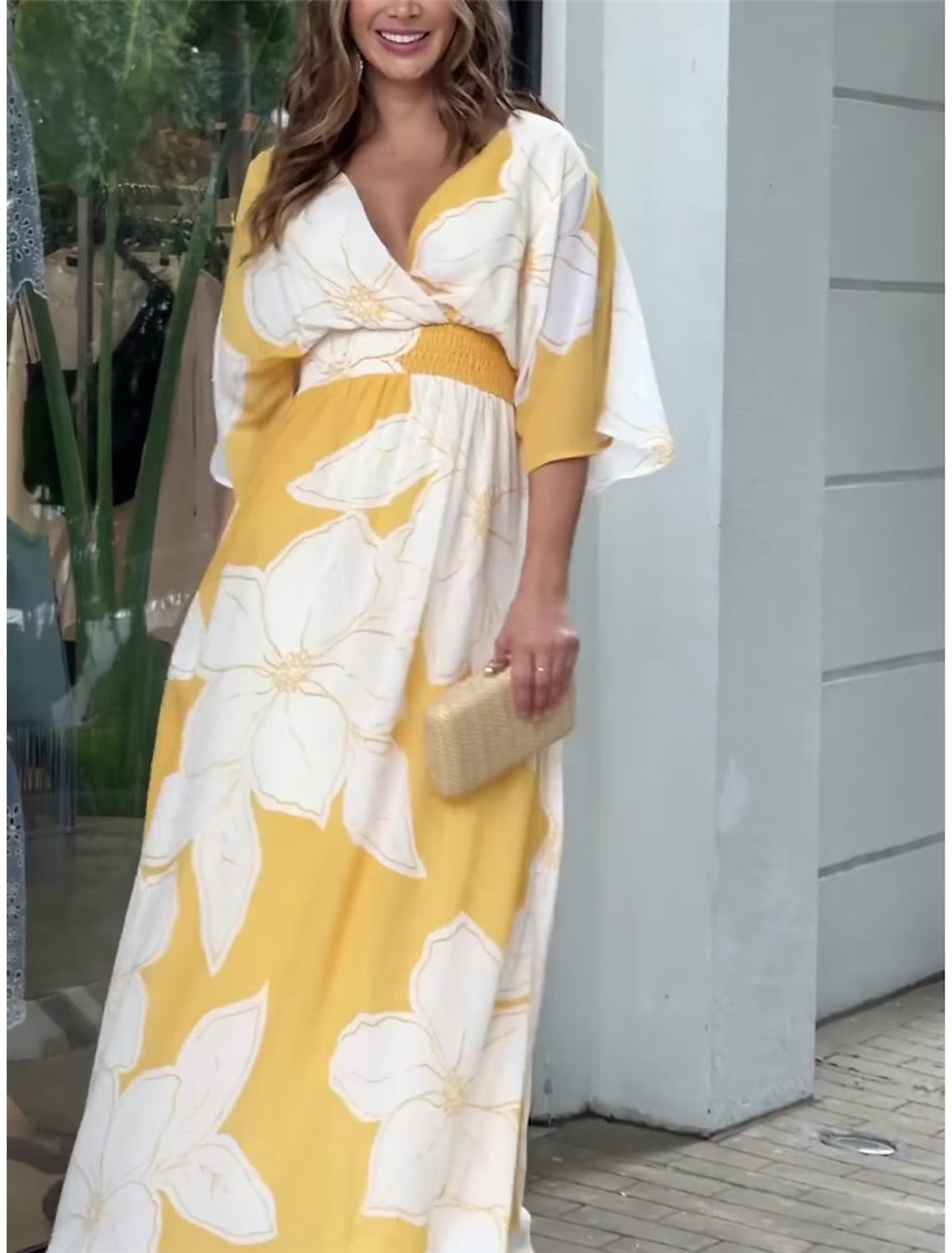 Women's Summer Casual Bohemian Dress, V-Neck Floral Tassel Boho Midi Dress