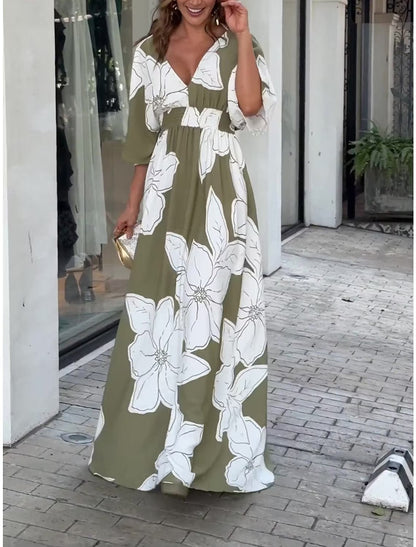 Women's Summer Casual Bohemian Dress, V-Neck Floral Tassel Boho Midi Dress